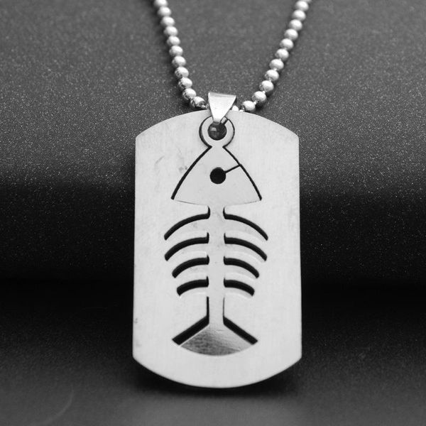 

detachable fish bone necklace sea bottom animal stainless steel double layer charm jewelry pendant necklaces, Silver