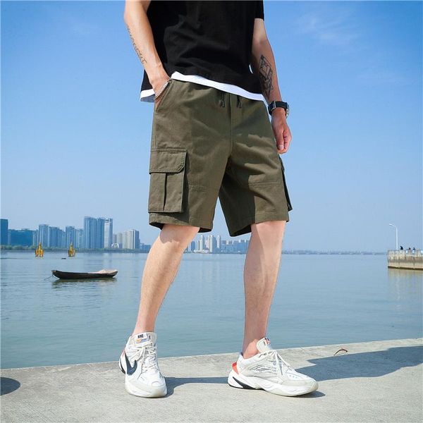

men's shorts summer casual goods pants fashion solid loose thin multi pocket sports 4xl cargo work trousers drawstring boy, White;black