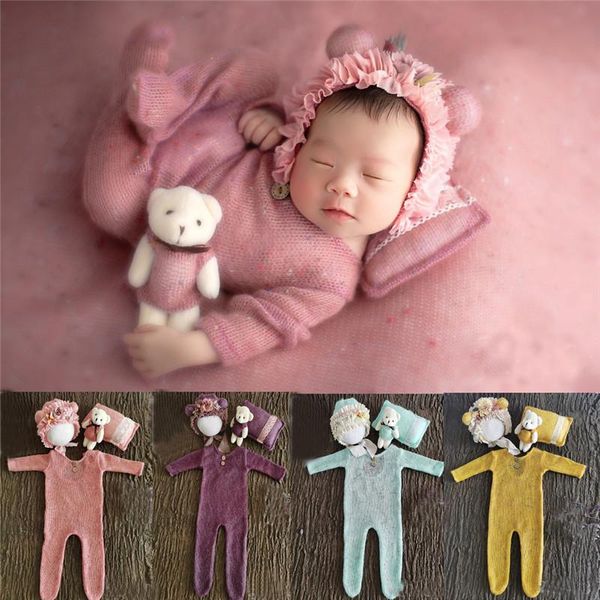 

0-1 month born pography props hat baby boy girl romper bodysuits outfit studio shooting clothing caps & hats, Yellow