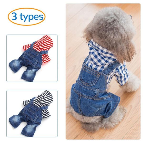 

dog apparel pet denim jacket four feets hoodied sweatshirts clothes with striped hat for teddy small cat fleece puppy coat