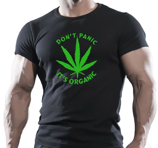 

dont panic its organic weed ganja smoke mens t shirt, White;black