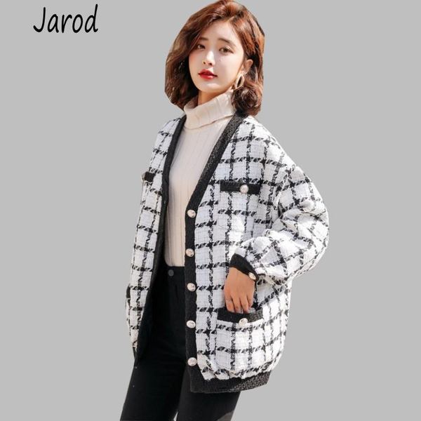 

women's jackets autumn winter single-breasted casual coat women 2021 fashion plaid tweed coats female comfortable, Black;brown