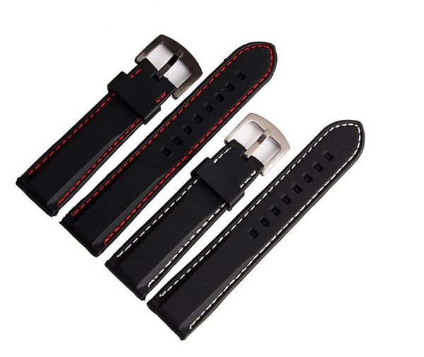 

watch bands 22mm 24mm rubber watchband black blue line strap, Black;brown
