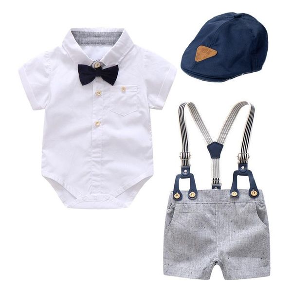 Conjuntos de roupas cavalheiro bebê menino verão moda 0-24 meses infantil festa batismo natal crianças meninos roupas 3 pçs