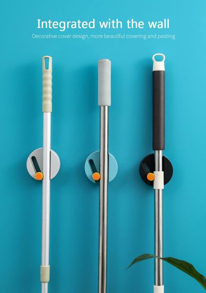 

hooks & rails wall-mounted adjustable non-marking sticker broom mop clip multi-purpose hanging hook