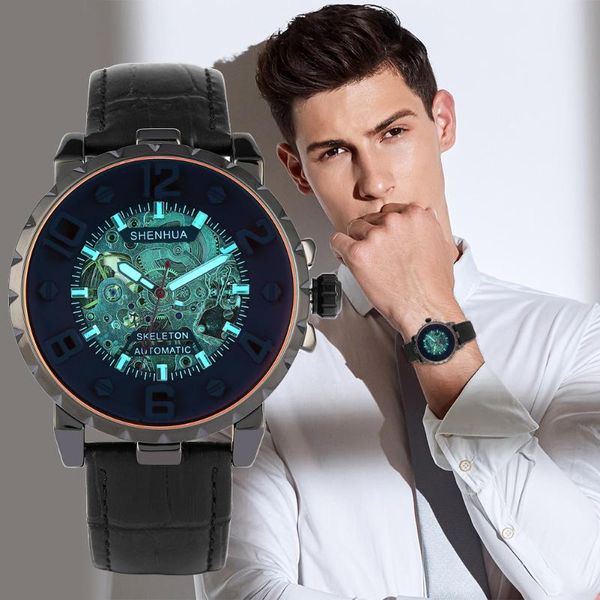 

wristwatches 2021 fashion mechanical watch men automatic three dimensional numbers bussiness male luminous sport clock, Slivery;brown