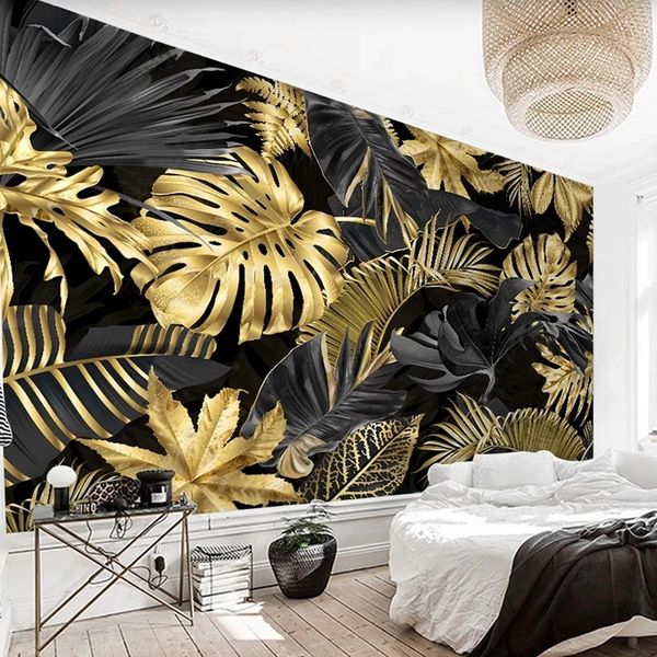 

custom p mural wallpaper modern minimalist abstract golden leaf painting bedroom living room wall decor
