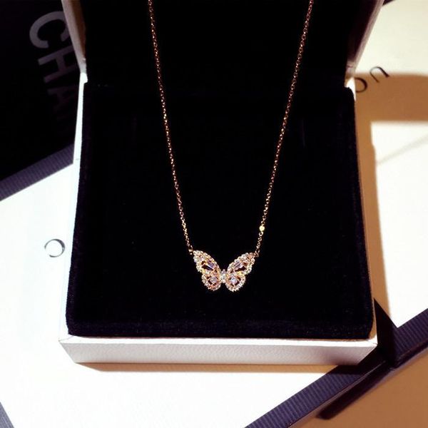 

pendant necklaces mori rose gold temperament smart butterfly necklace female zircon tide net red luxury niche design clavicle chain, Silver