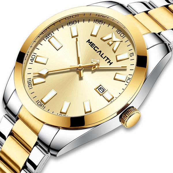 

wristwatches wholesale price megalith fashion business mens watches with stainless steel waterproof auto date quartz wrist men 8603, Slivery;brown