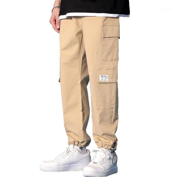 

men's pants 2021 cargo spring leisure bunched straight leg loose nine cent khaki, Black