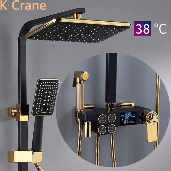

cold shower system bathroom led digital shower set wall mount smart thermostatic bath faucet square head spa rainfall grifo