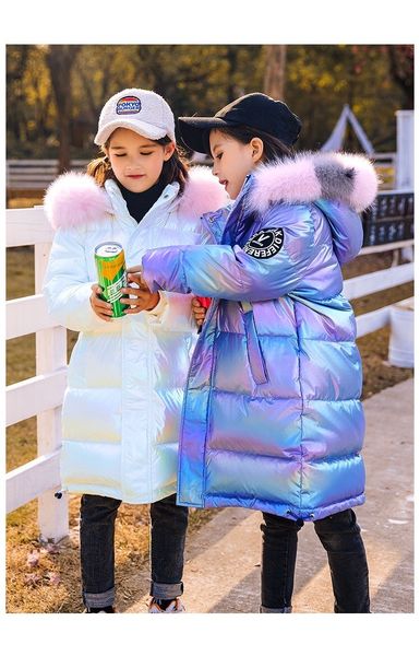 

children's coat fashion children's cotton jacket for girls warm parka colored fur collar thicken outerwear winter clothes 5-13 yrs, Blue;gray