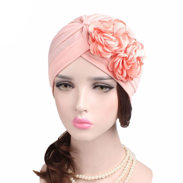Últimas Handmade Dupla Flor Cancro Chemo Beanie Turbante Chapéus Mulheres Headbands Turbante Todos os Acessórios Para Meninas