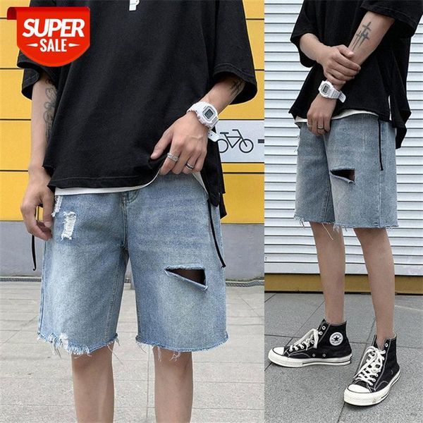 

yemi fashion | denim shorts men's hole straight loose casual korean style trend hong kong five-point pants #oo5e, Black