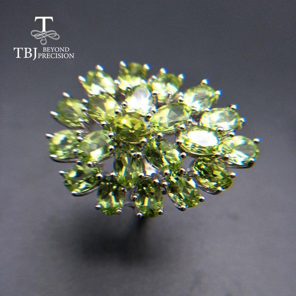 

cluster rings tbj,natural 12.6ct big peridot gemstone ring 925 sterling silver fine jewelry for women wife anniversary gift, Golden;silver