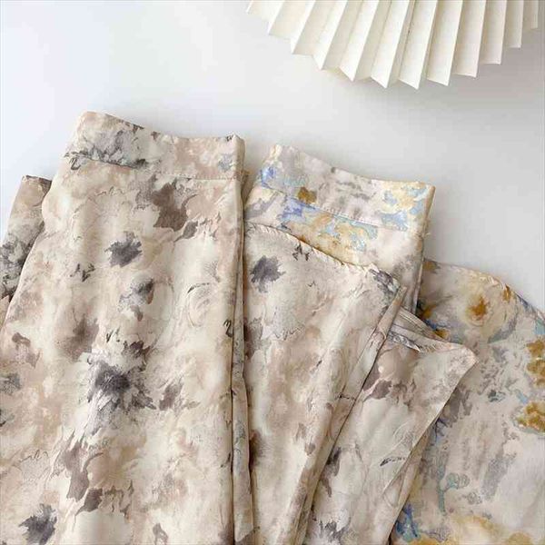 

vintage floral print chiffon long skirts for women elastic high waist korean spring summer black pink white skirt