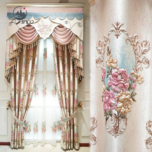 

curtain & drapes as classical light luxury europeanle jacquard high-precision high-end embossed shading curtains for living dining room bedr