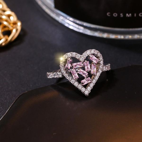 

tiny trendy cubic zirconia crystal hollow heart quality cz stone open adjustable rings for women jewelry j-z0087 cluster, Golden;silver