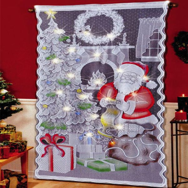 

curtain & drapes 102x213cm santa claus tree snowman print curtains with 20led lights christmas lace drop door xmas party home decoration
