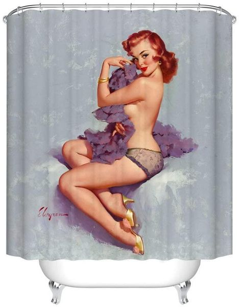 

shower curtains pin up girl on bed body art painting waterproof polyester fabric bath