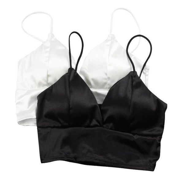 

satin spaghetti strap womens tank cropped summer top, White