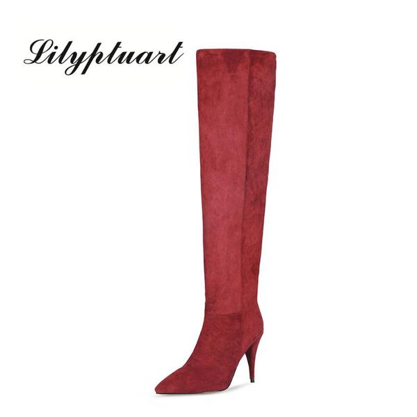 

boots 2021pleated solid color pointed thin heels women knee-high big size 35-47 2021 fashion ladies shoes zapatos de mujer, Black