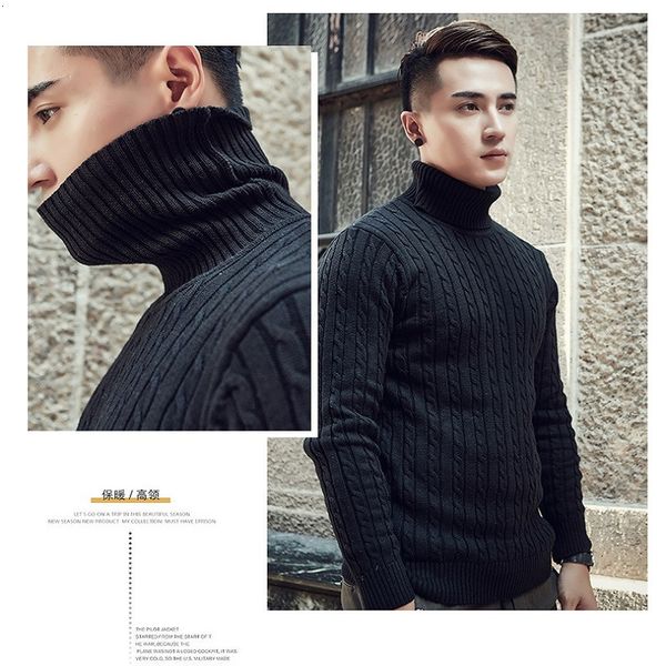 

tee 2021 european american new fashion men's warm cotton turtleneck pullover slim classic knitted winter spring and autumn sweater, White;black