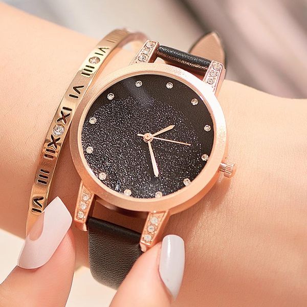 

relogio masculino 2021 women watches luxury diamond band ladies watch leather starry sky woman fashion female clock reloj wristwatches, Slivery;brown