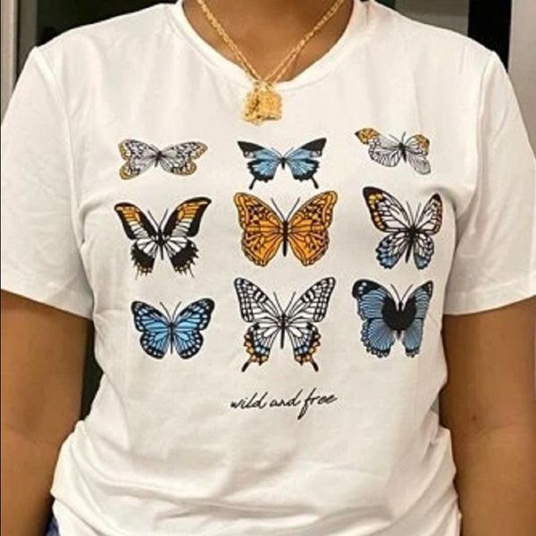 

women's t-shirt summer fashion wild and butterfly korean kawaii aesthetics harajuku hipster tumblr, White