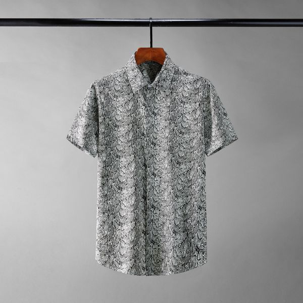 Camisa dos homens de luxo pythons grão impressão camisa de manga curta de manga curta qualidade homens camisas casuais camisa casual slim 4xl