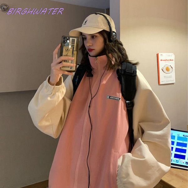 

women's jackets contrasting color stitching baseball uniform women 2021 spring autumn retro jacket harajuku oversized punk coat, Black;brown