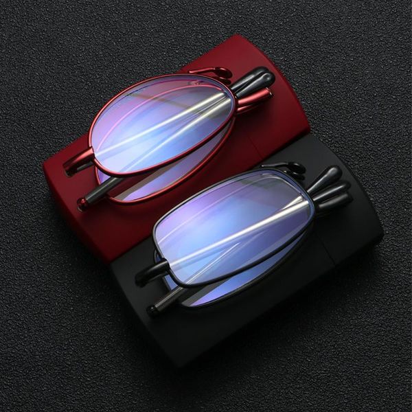 

sunglasses 1pc mini design reading glasses with case men women folding rotation presbyopia eyeglasses includes box +1.0~+4.0, White;black