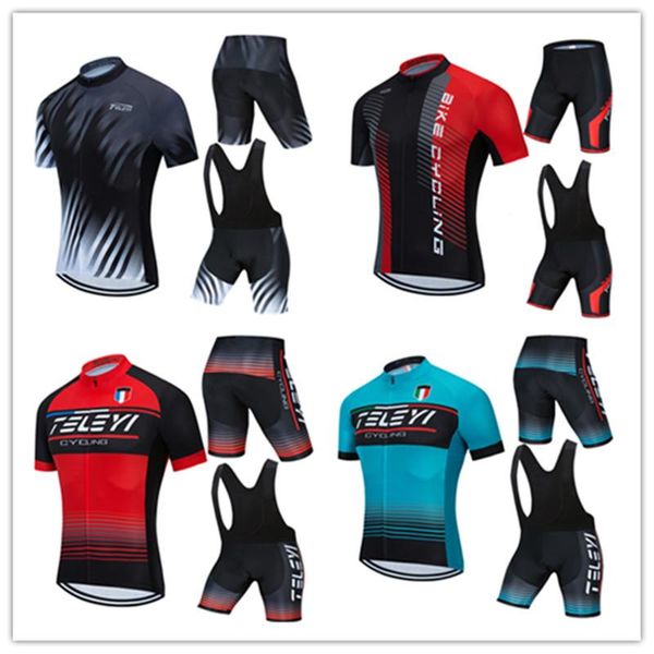 

racing sets 2021 teleyi cycling jersey set men's summer style short sleeve clothing sportswear outdoor mtb ropa ciclismo bike wear, Black;blue