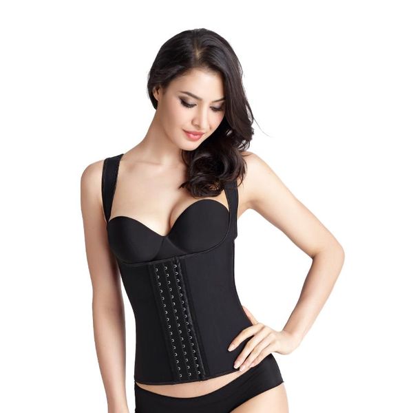 

women's shapers three-layer 9 steel rib double-shoulder strap latex body shaping vest court rubber corset shapewear women, Black;white