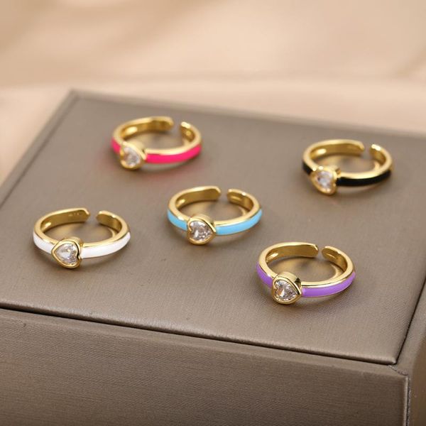 

wedding rings colorful enamel engagement ring for women zircon crystal finger adjustable open cuff vintage jewelry anillos, Slivery;golden