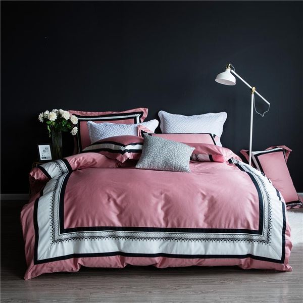 

bedding sets luxury egypt cotton elegant lady pink set embroidery silky duvet cover bed sheet pillowcases  4pcs king size