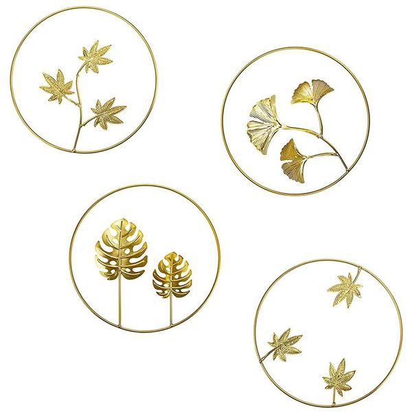 

9.5 inch wall sculptures,gold ginkgo, maple, monstera leaf decor round ornaments,easy installation (gold, 4) decorative objects & figurines