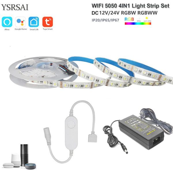 

smart life app wifi controller dc12v/24v 4in1 rgbw/rgbww led flexible strip light for amazon alexa google home+power strips