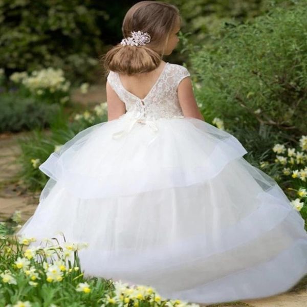

girl's dresses lovely sleeveless lace applique ruffle cascading flower girl princess party wedding first communion, Red;yellow