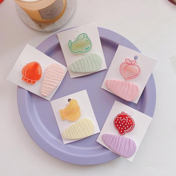 

hair accessories 2 pcs korean fashion children's fold fabric water drop bb clip sweet girl cute candy color acrylic fruit hairpins head, Slivery;white