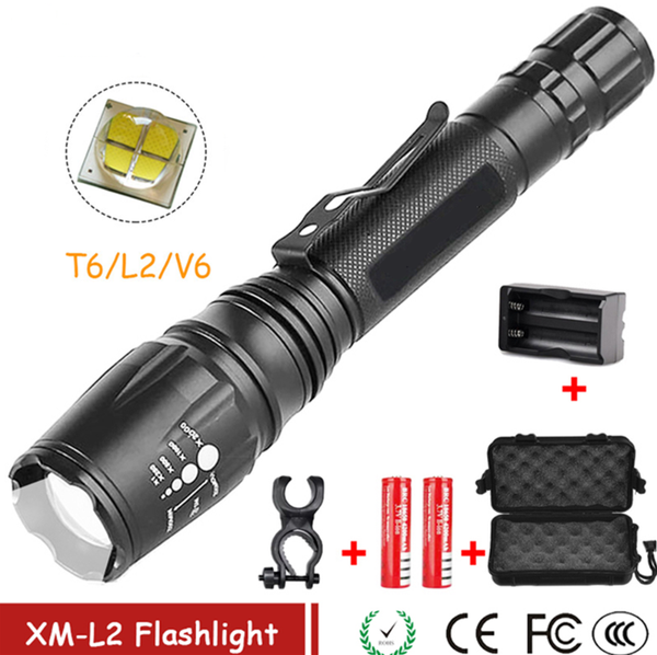 

t6/l2/v6 led ultra bright rechargeable torch linterna adjustable for camping hiking emergency flashlights torches