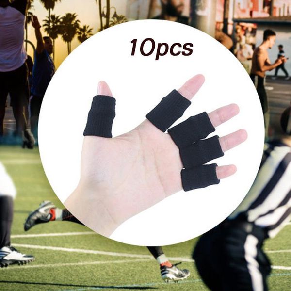 

10pcs anti-slip sports finger sleeves arthritis support guard outdoor basketball volleyball stretchy protection wrist, Black;red