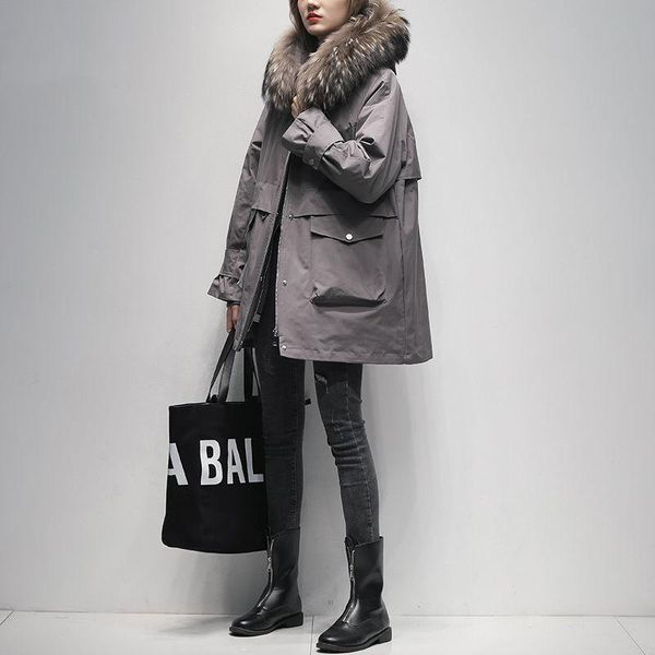 

women's fur & faux parker clothing long 2021 winter one young frock coat, Black