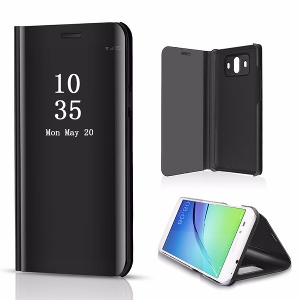 Plating View Mirror Cell Phone Capas para Samsung Nota 9 S8 mais Smart Leather Flip Capa para iPhone Xs Max Huawei Mate 20 Lite Shell