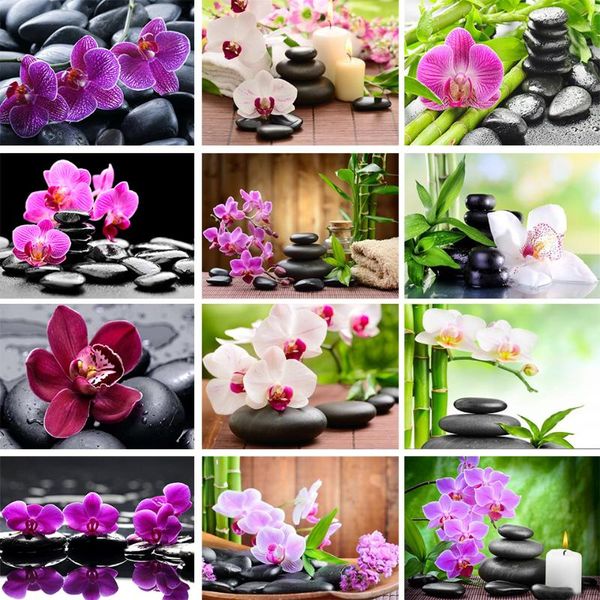

diamond painting 5d diy square bamboo stone orchid rhinestone art picture embroidery cross stitch mosaic decoration kit