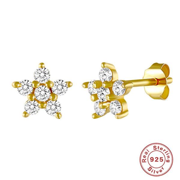 

other sale star shape s925 sterling silver stud piercing earrings for women female elegant upscale fancy crystal jewelry party, Golden;silver