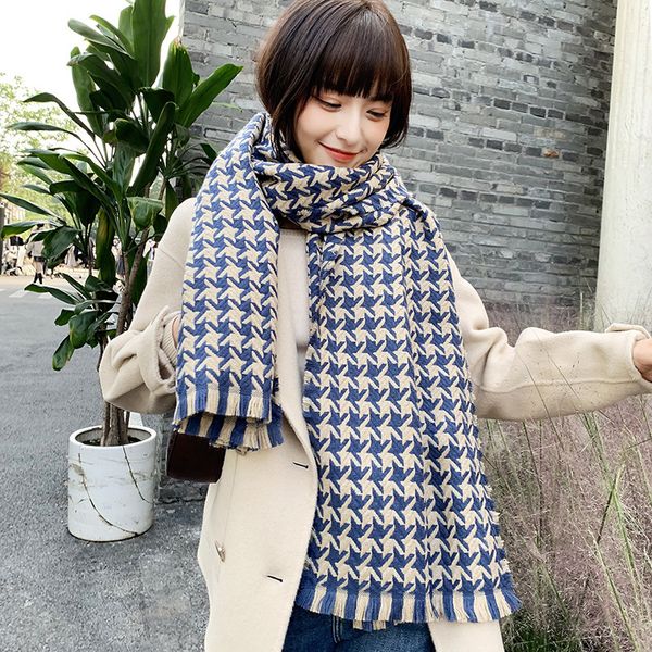 

thousand bird female autumn and winter korean version versatile student thickened warm scarf with dual-purpose shawl, Blue;gray