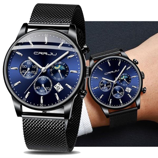 

wristwatches luxury men watch fashion waterproof chronograph wristwatch classic business full steel male calendar with moon phase, Slivery;brown