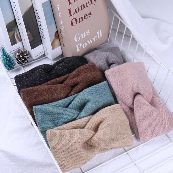 

hair accessories 2021 woolen cross knot elastic bands for women soft solid color turban headbands girls