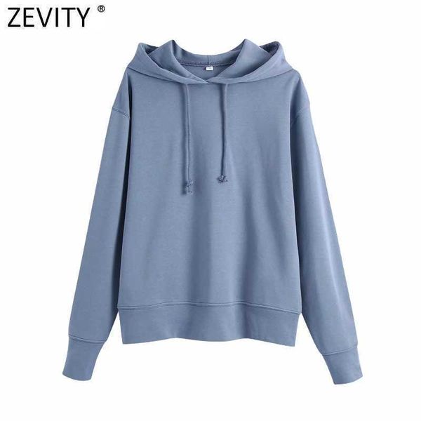 

zevity women fashion solid color casual sweatshirts female basic drawstring knitted hoodies chic hooded pullovers h526 210603, Black